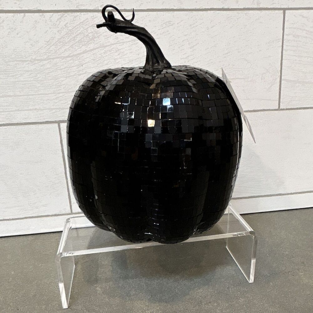 Ashland Halloween Black Glass Mosaic Pumpkin Tabletop Decor 8 in